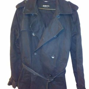 BLACK COAT WITH BELT DOUBLE BREASTED